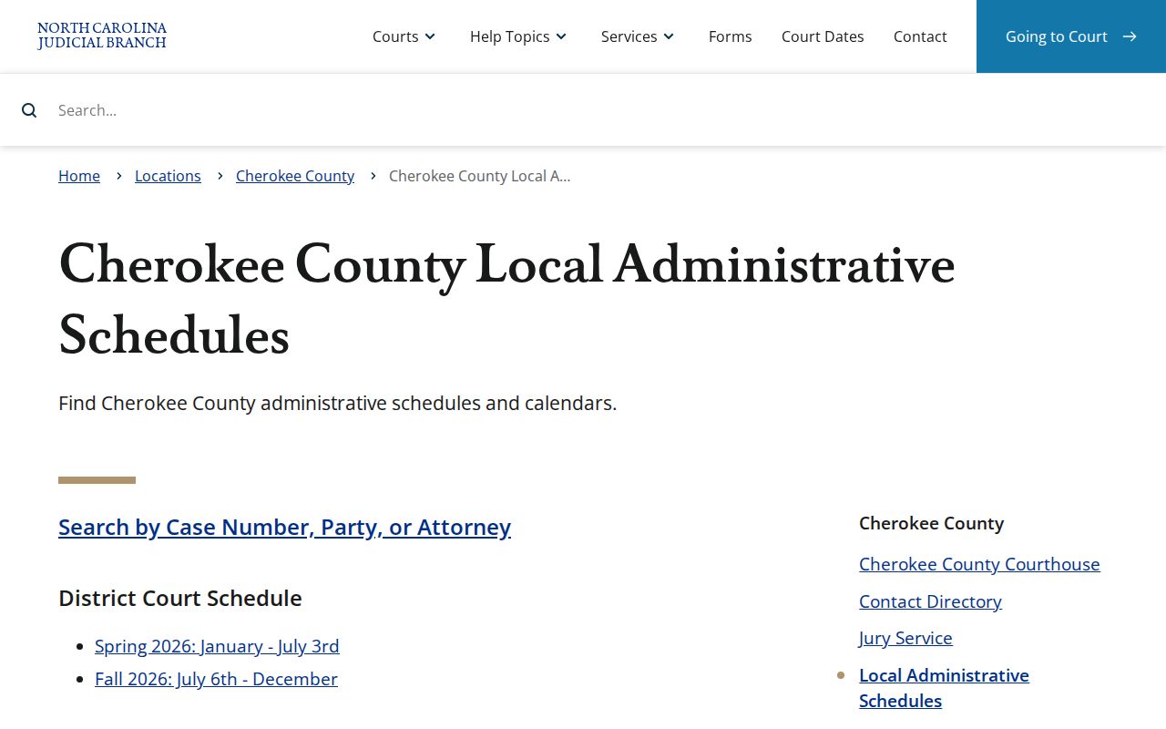 Cherokee County criminal court case calendars and schedules
