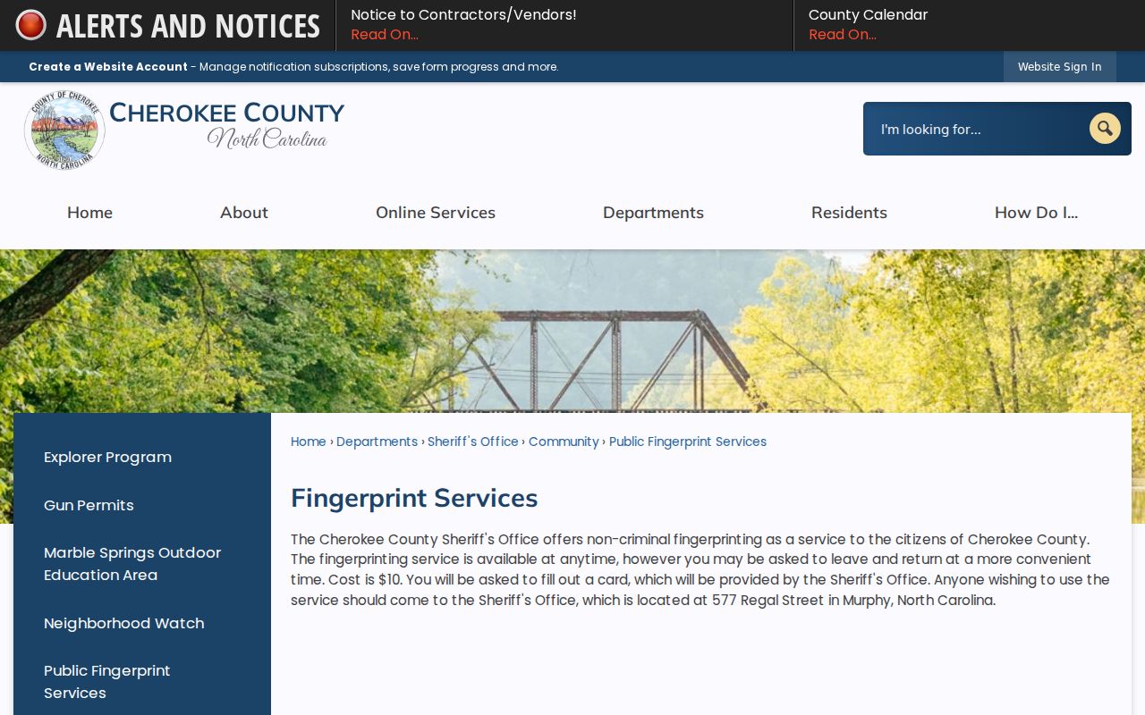 Cherokee County criminal history public fingerprint service
