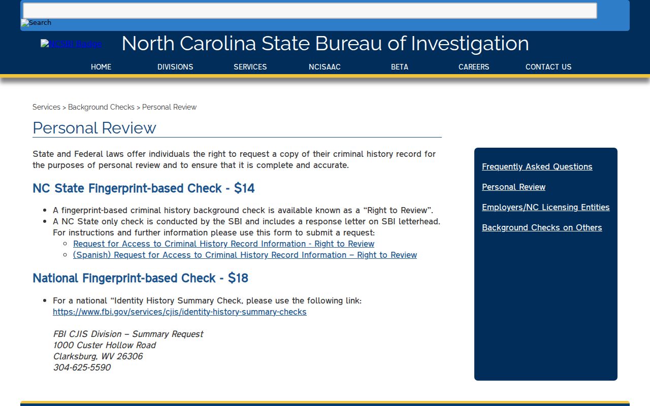 Cherokee County criminal history SBI Right to Review page