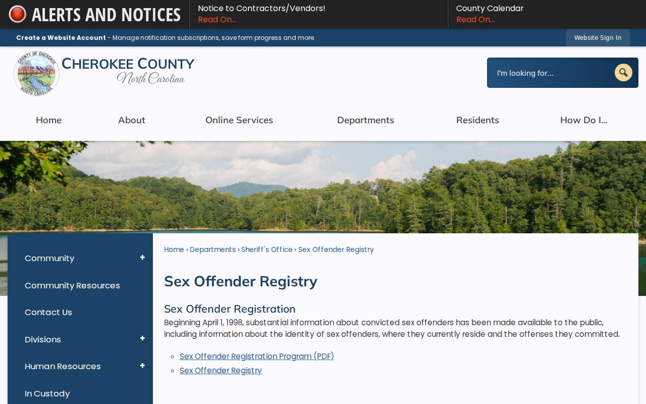 Cherokee County sex offender registration office information
